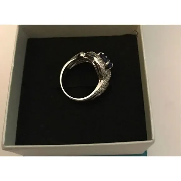 Gorgeous New Genuine Tanzanite & White Sapphire Gemstone Ring Sz 8